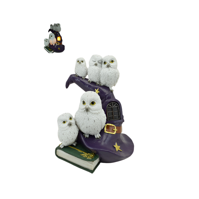 Chouette famille sur chapeau de sorcier (led)