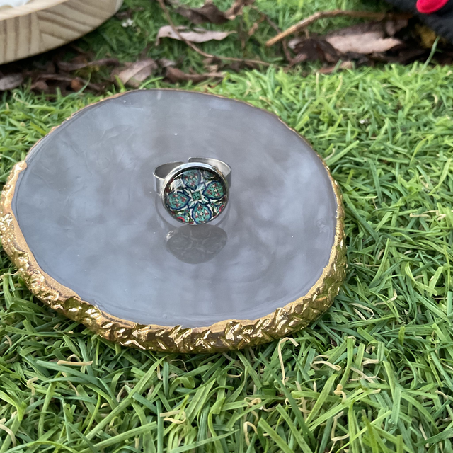 Adjustable glass dome ring. Colourful design. Handmade.