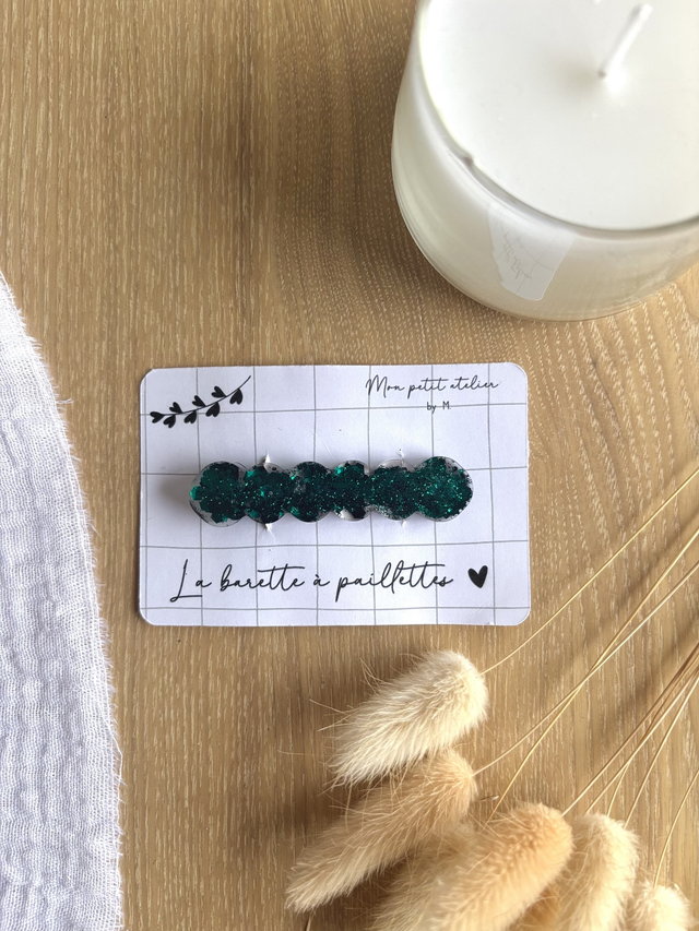 La barette à paillettes - Vert foncé