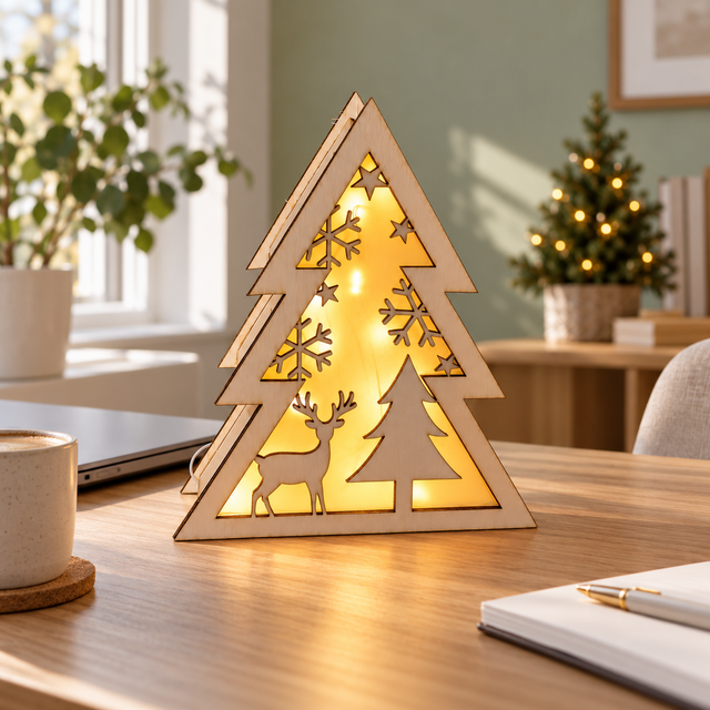 Albero di Natale luminoso in legno a batteria – soggetti a scelta