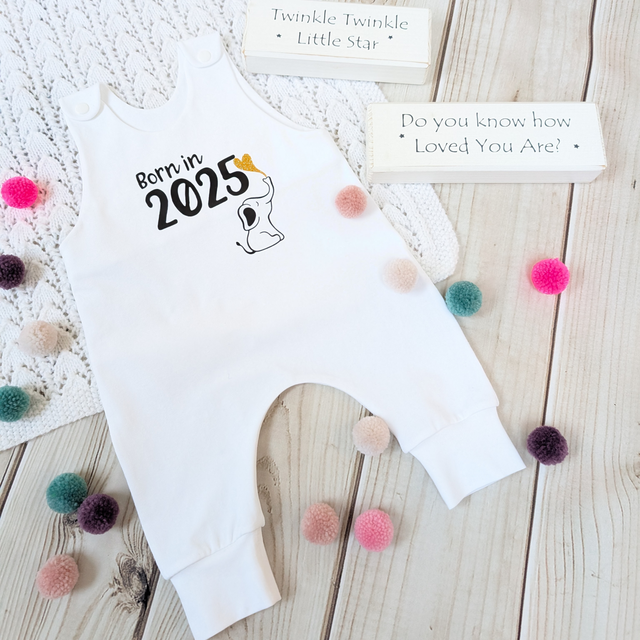 Unique White Baby Romper - Born in 2025 - Handmade &amp; Sustainable