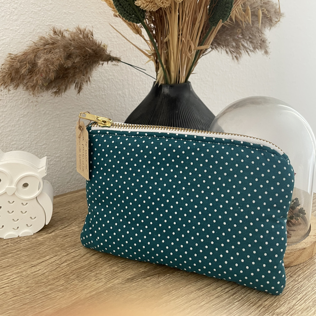 Pochette Amélie verte à pois blancs 