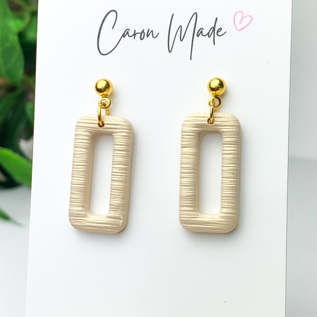 Neutral light gold rectangle earrings