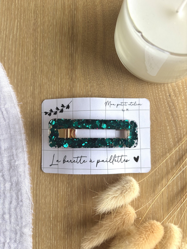 La barette à paillettes - Vert foncé