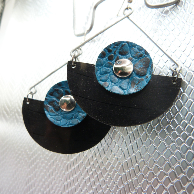 Boucle d&#039;oreille vinyle &quot;Caravelle Bleu&quot; 