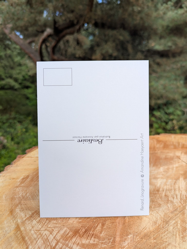 Carte postale renard linogravure