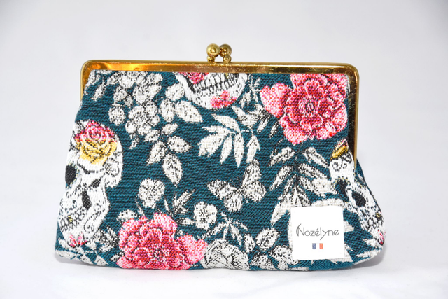 Porte monnaie vintage Crâne fleuris