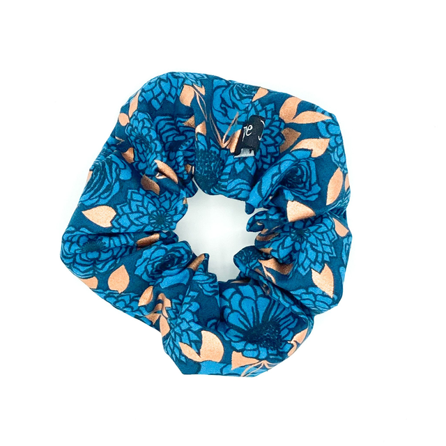 Rightsized Scrunchie - Dark Blue Metallic Gold Floral