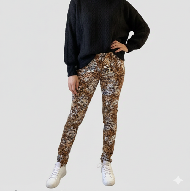 Jean Slim Place du Jour Imprimé Léopard et Floral – Pantalon Stretch Femme