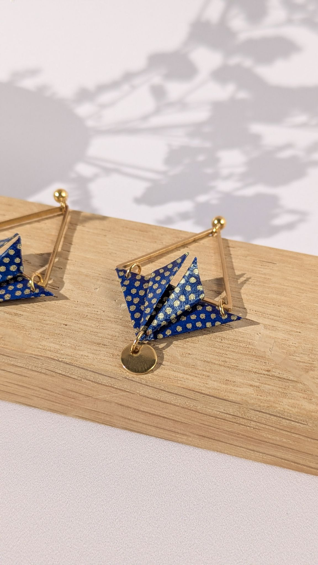Boucles d'oreilles acier inoxydable Balancelle Bleu points