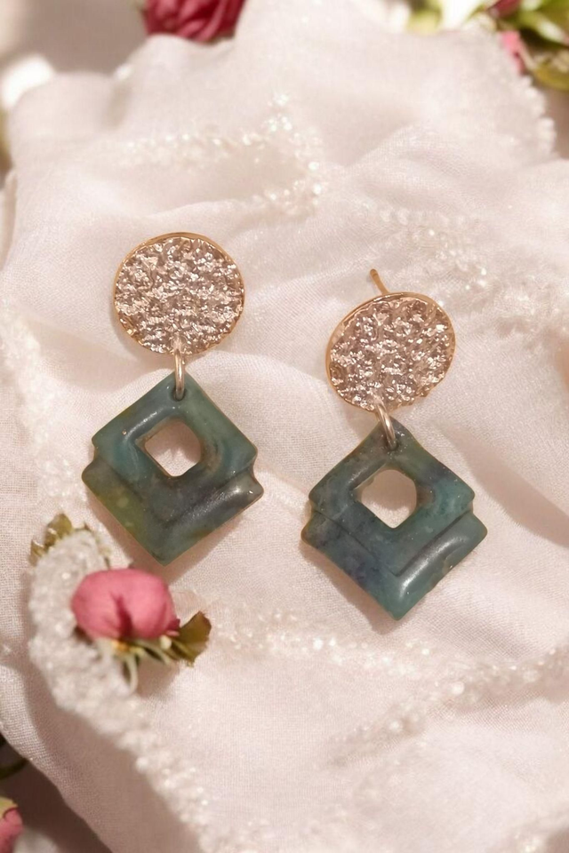 Boucles d&#039;oreilles double triangles verts