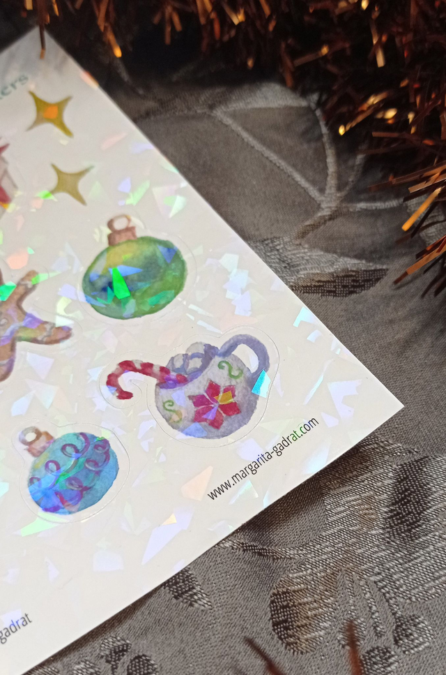 Stickers Holographiques de Noël – Aquarelle & Ambiance Cosy