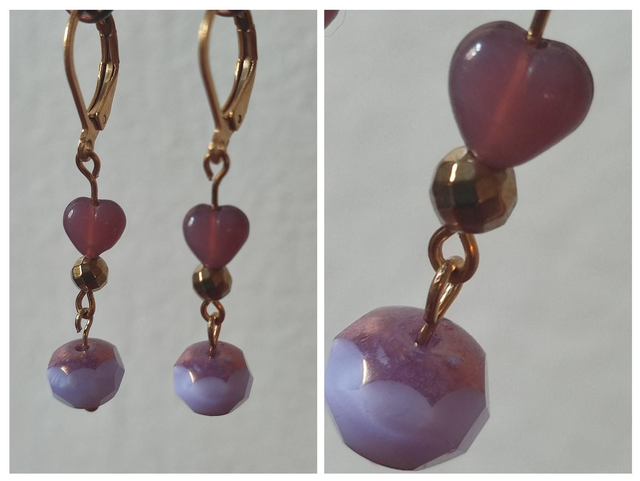 Z -Dormeuses 💜🩷 en verre en acier inoxydable doré -sans nickel -pièce unique 