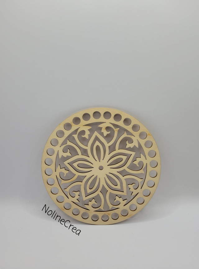 Base ronde en bois sculpté rosace, base ronde bois 15 cm pour crochet