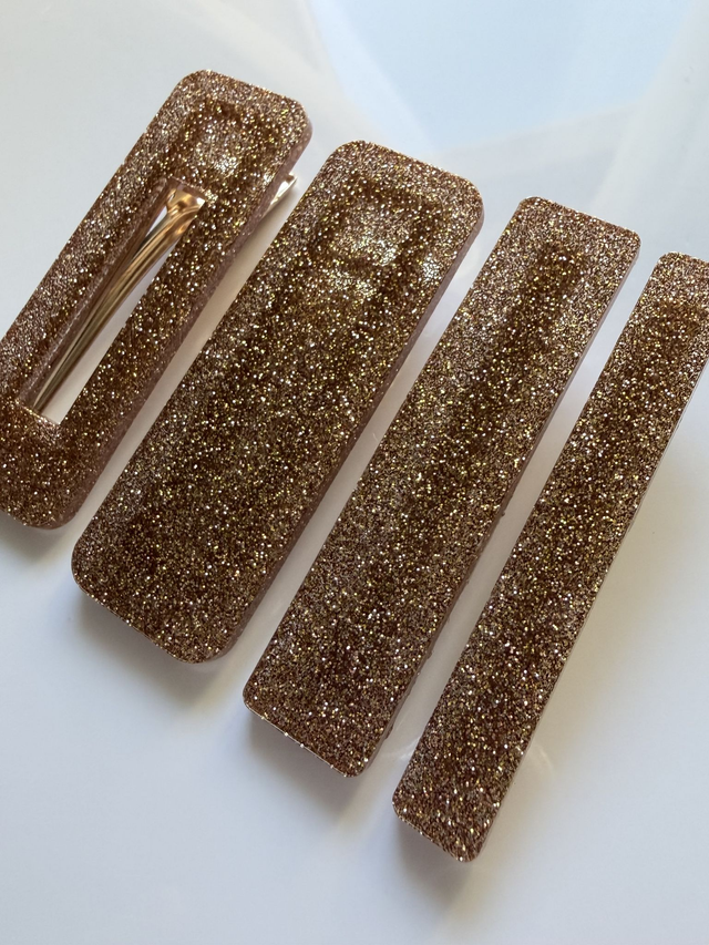  SET 4 BARRETTES FINES PAILLETTES DOREES