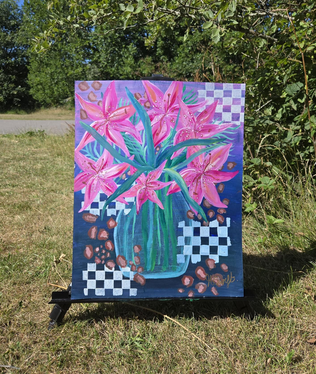 Tiger lillies with leopard print and checks