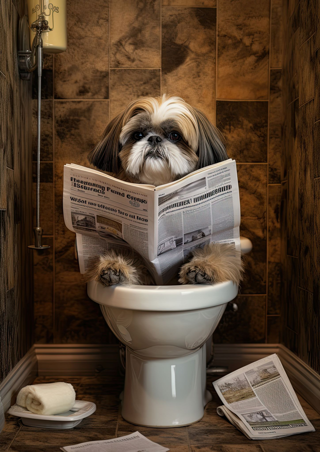 Shitz Shu on the Toilet Framed Canvas