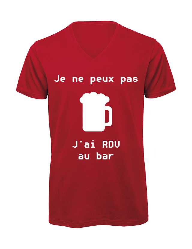 T-shirt homme col v &quot;Je peux pas j&#039;ai encore rdv au bar&quot;