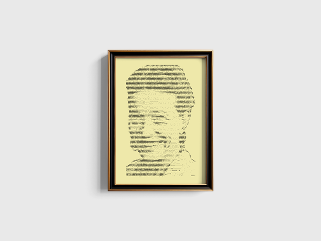 A3 Schreibmaschinen-Porträt Simone de Beauvoir 2 in Schwarz auf Elfenbein