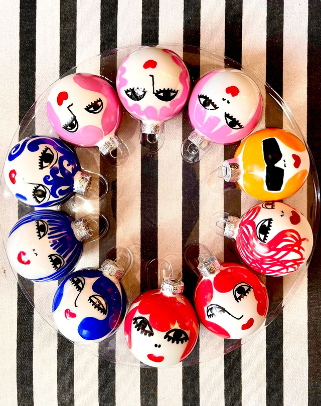 Medium 6cm -Glass Baubles- handpainted Female Faces 