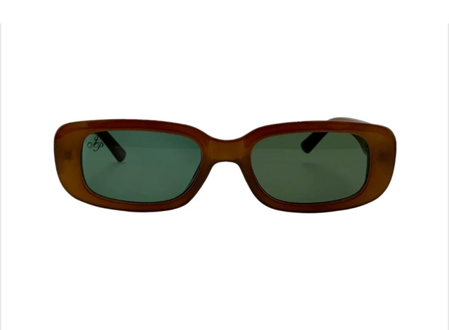 Brown Rectangle Frame Sunglasses with Green Lenses