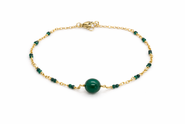 💚 Bracelet "Arwen" – Malachite &amp; Doré à l’or fin 24K