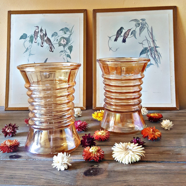 Vases vintage (lot de 2) en verre irisé orangé