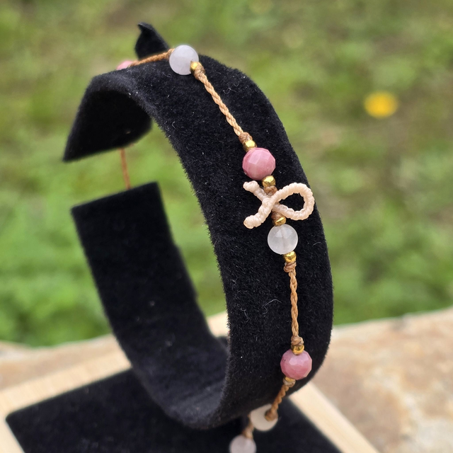 Bracelet Cœur Solidaire🎗️Quartz Rose &amp; Rhodonite