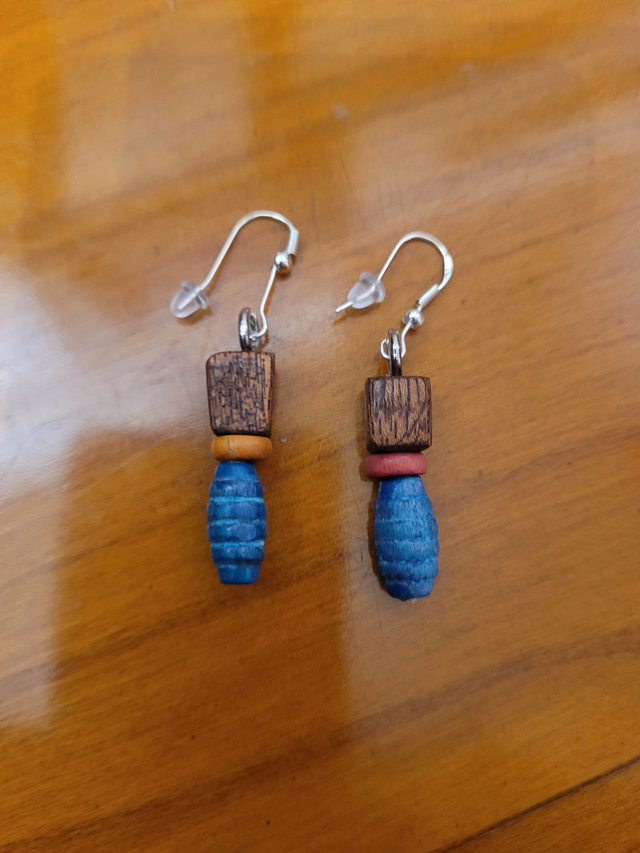 Boucles d'oreilles - Bois, Perle bois - Crochet en argent