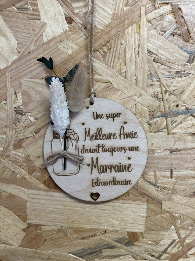 Plaque en bois "une super Meilleure amie" avec fleurs séchées 