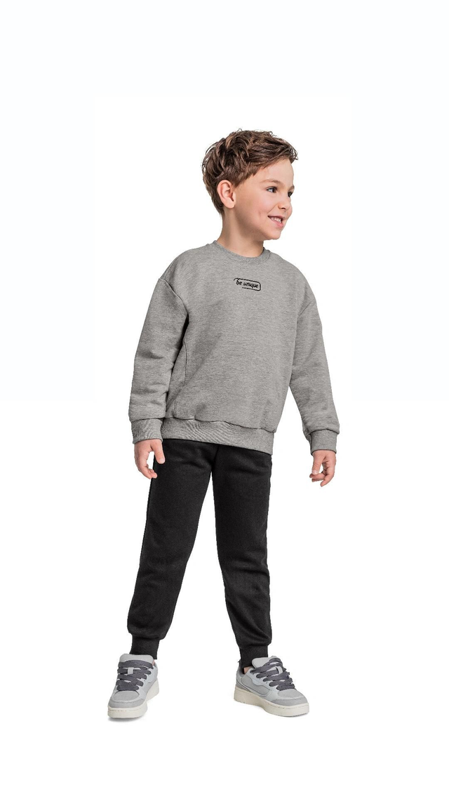 Conjunto Moletom Mescla e Preto Menino 