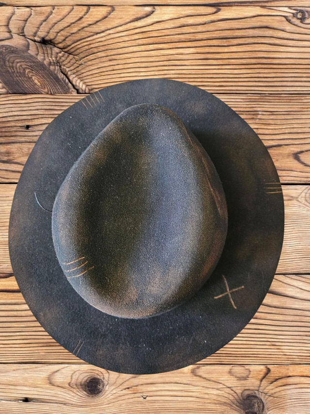Distressed black fedora