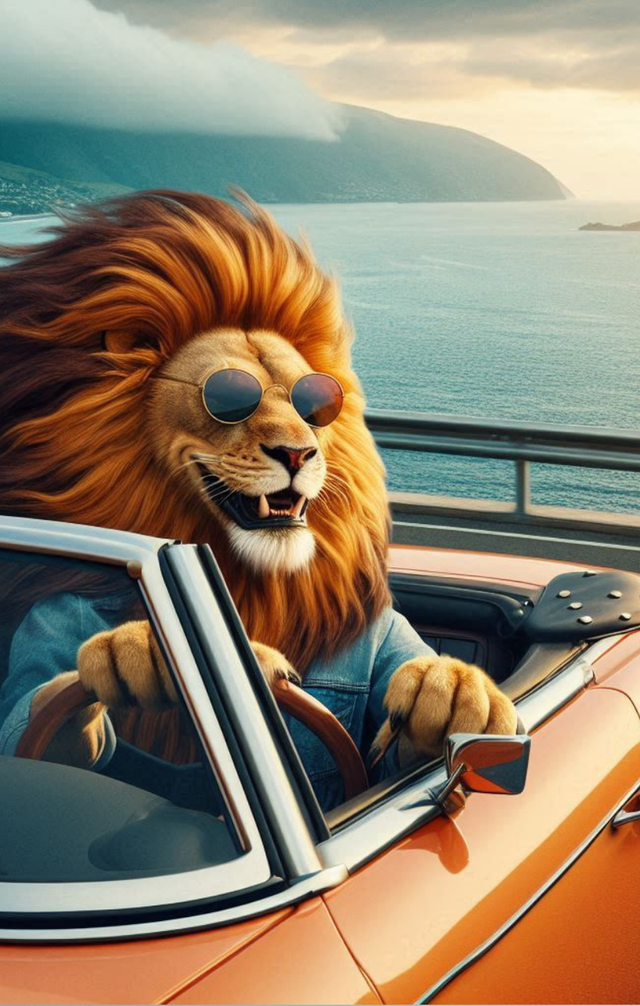 Un lion au volant 