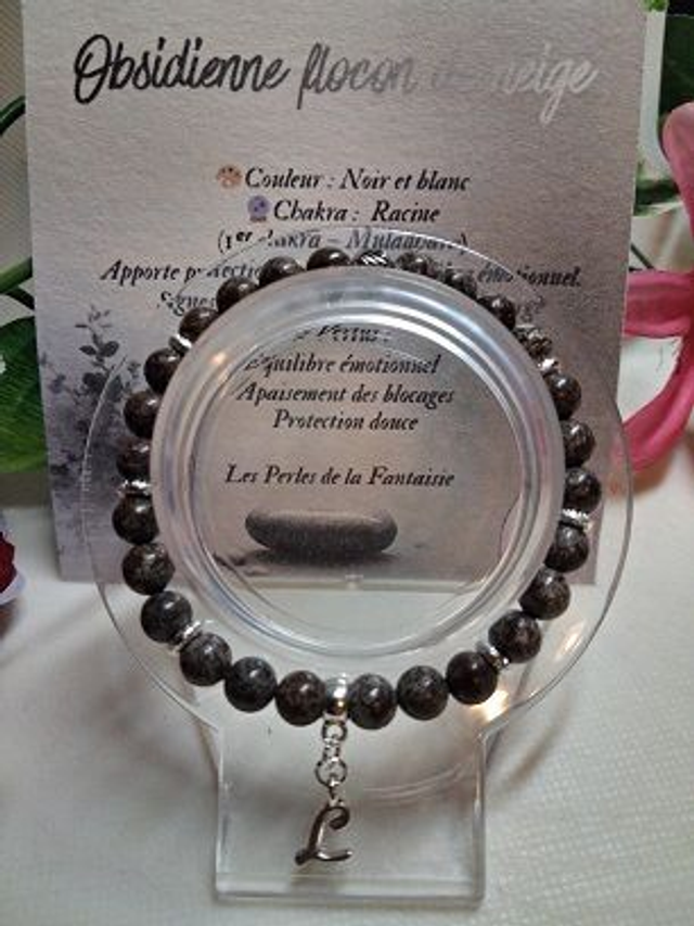 Bracelet en Obsidienne Flocon de Neige + carte chakra incluse