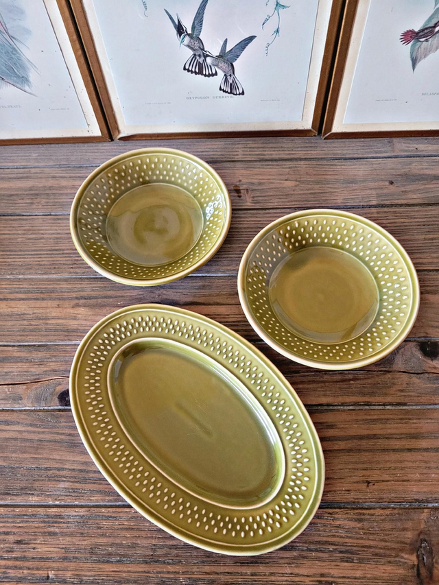 X Coupelles / bols (x2) Geneviève Lethu + ravier, Grain de Riz vert