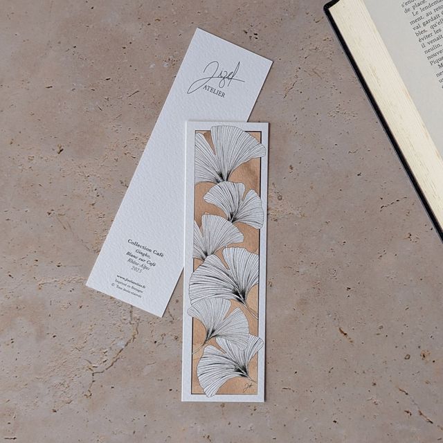 Marque-page - Café - Ginkgos, Café sur Blanc