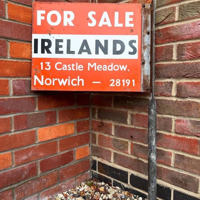 1960’s “For Sale” Advertising Sign For IRELANDS Estate Agents, 13 Castle Meadow, Norwich