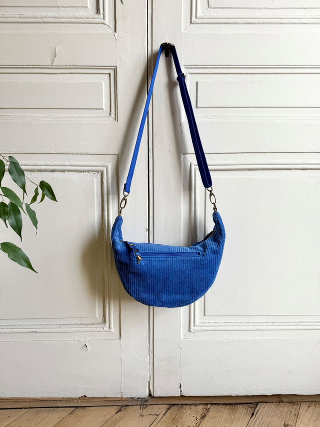 Sac Demi Lune velours côtelé - BLEU ELECTRIQUE