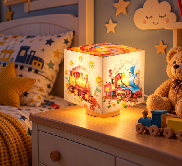 Lampe d'ambiance en cire 10x10cm - "Trains"