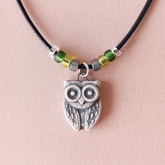 Owl necklace - handmade - clay owl charm - ceramic little owl pendant