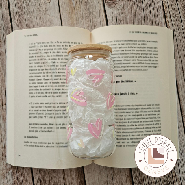 Verre - Coeurs decal holo. rose