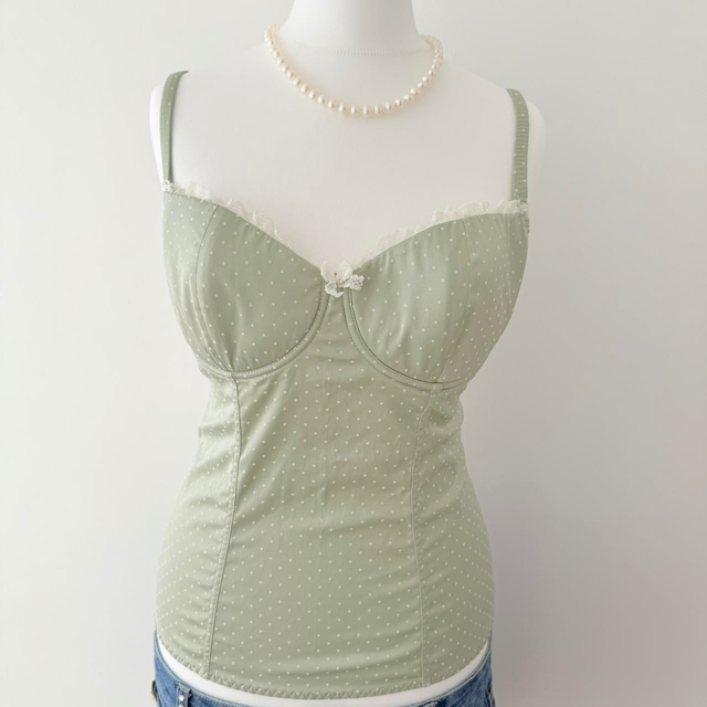 y2k coquette green polka dot mesh intimissimi corset cami top