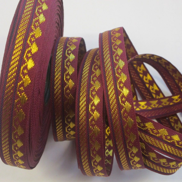 Brokatborte mit Rautenmuster aus Goldfaden, Vintage Goldborte, Dekoband, 1,3 - 1,5 cm breit, Meterware