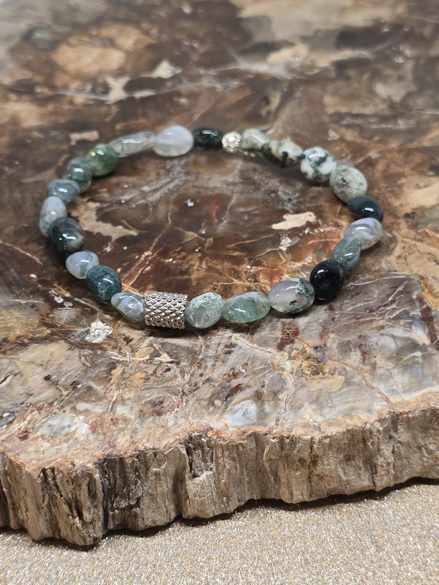 Bracelet Agate mousse mini pierre roulée 