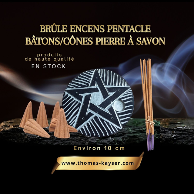 Brûle-Encens Pentacle en Pierre à Savon Noire (10 cm)