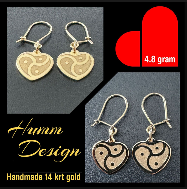 14 krt gouden set hartjes oorbellen met zwanenhals.