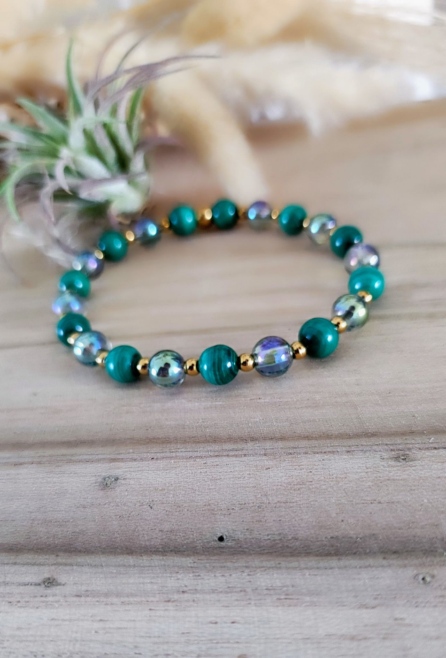 Bracelet Malachite et Cristal Aqua Aura