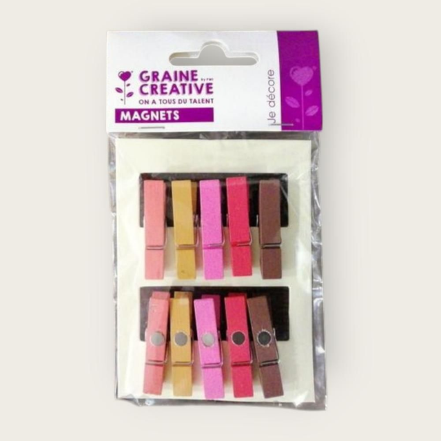 10 magnets pince à linge rose