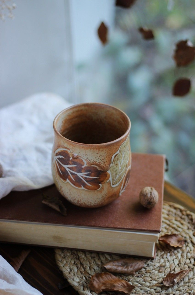 Tasse feuilles de chêne ocre 50cl