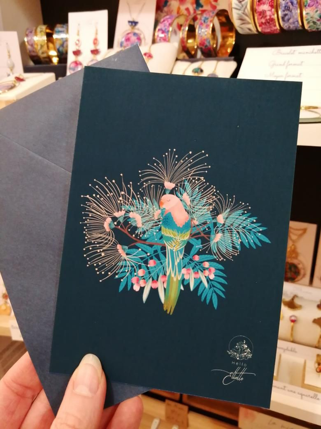 Carte postale avec enveloppe motif aquarelle